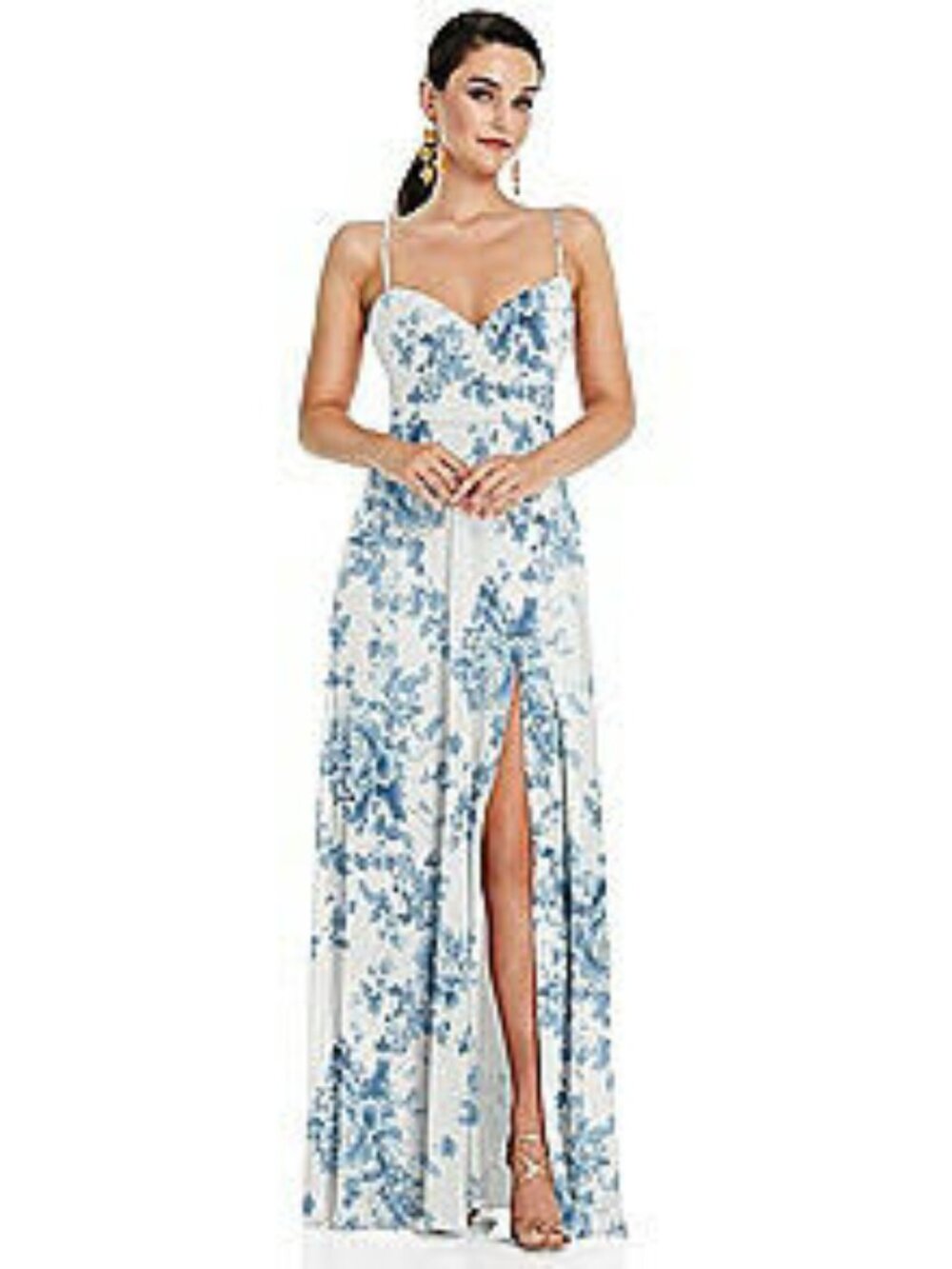Dessy Group - Adjustable Strap Wrap Bodice Maxi Dress with Front Slit